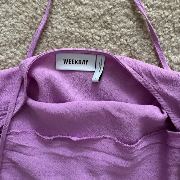 Weekday Halter Slip Dress in Light Pink Purple Satin Silk Cowl Neck Mini Short - Picture 3 of 3